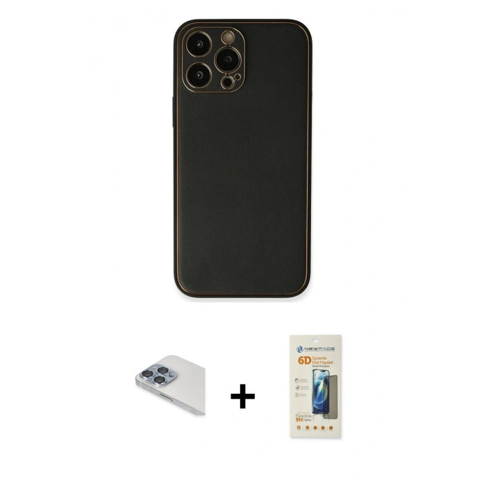 MARSİLYAN™- iPhone 13 Pro Max Kılıf Yadigar Klasik - Siyah 6D Mat Seramik Hayalet Nano Ekran Koruyucu + Pers Alüminyum Kamera Lens - SABE