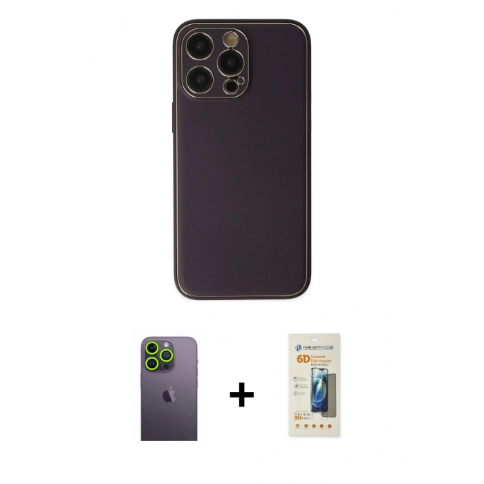MARSİLYAN™- iPhone 13 Pro Max Kılıf Yadigar Klasik - Siyah 6D Mat Seramik Hayalet Nano Ekran Koruyucu + Neon Fosforlu Kamera Lens - YL