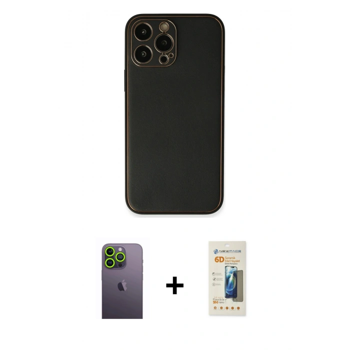MARSİLYAN™- iPhone 13 Pro Max Kılıf Yadigar Klasik - Siyah 6D Mat Seramik Hayalet Nano Ekran Koruyucu + Neon Fosforlu Kamera Lens - YL