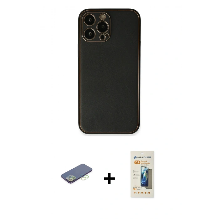 MARSİLYAN™- iPhone 13 Pro Max Kılıf Yadigar Klasik - Siyah 6D Mat Seramik Hayalet Nano Ekran Koruyucu + Renkli Kamera Lens Koruma Cam - YL