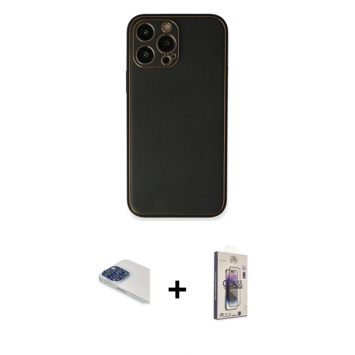 MARSİLYAN™- iPhone 13 Pro Max Kılıf Yadigar Klasik - Siyah Bilvis 3D Cam Ekran Koruyucu + Pers Alüminyum Kamera Lens - LT