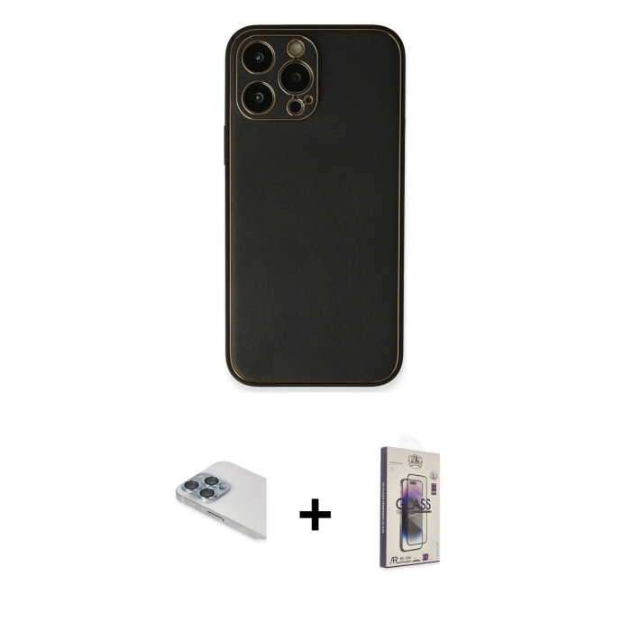 MARSİLYAN™- iPhone 13 Pro Max Kılıf Yadigar Klasik - Siyah Bilvis 3D Cam Ekran Koruyucu + Pers Alüminyum Kamera Lens - SABE
