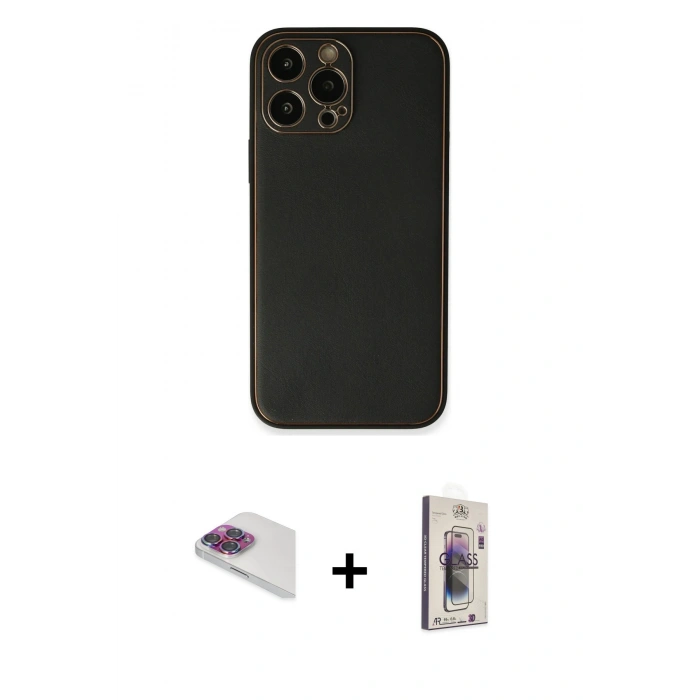 MARSİLYAN™- iPhone 13 Pro Max Kılıf Yadigar Klasik - Siyah Bilvis 3D Cam Ekran Koruyucu + Pers Alüminyum Kamera Lens - GI