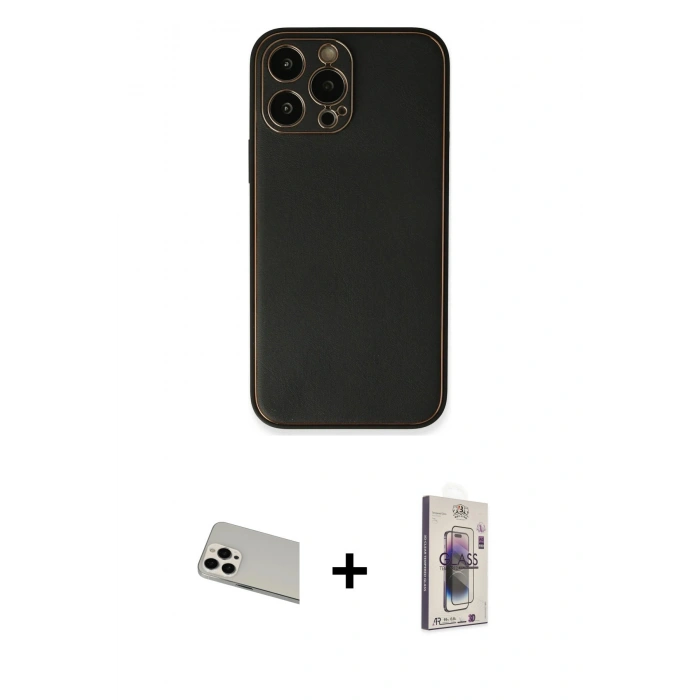 MARSİLYAN™- iPhone 13 Pro Max Kılıf Yadigar Klasik - Siyah Bilvis 3D Cam Ekran Koruyucu + Rainbow Kamera Lens Koruma Cam - BZ