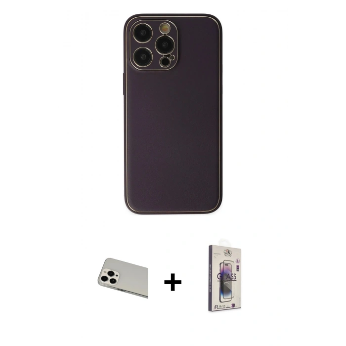 MARSİLYAN™- iPhone 13 Pro Max Kılıf Yadigar Klasik - Siyah Bilvis 3D Cam Ekran Koruyucu + Rainbow Kamera Lens Koruma Cam - BZ
