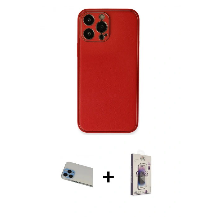 MARSİLYAN™- iPhone 13 Pro Max Kılıf Yadigar Klasik - Siyah Bilvis 3D Cam Ekran Koruyucu + Rainbow Kamera Lens Koruma Cam - MI