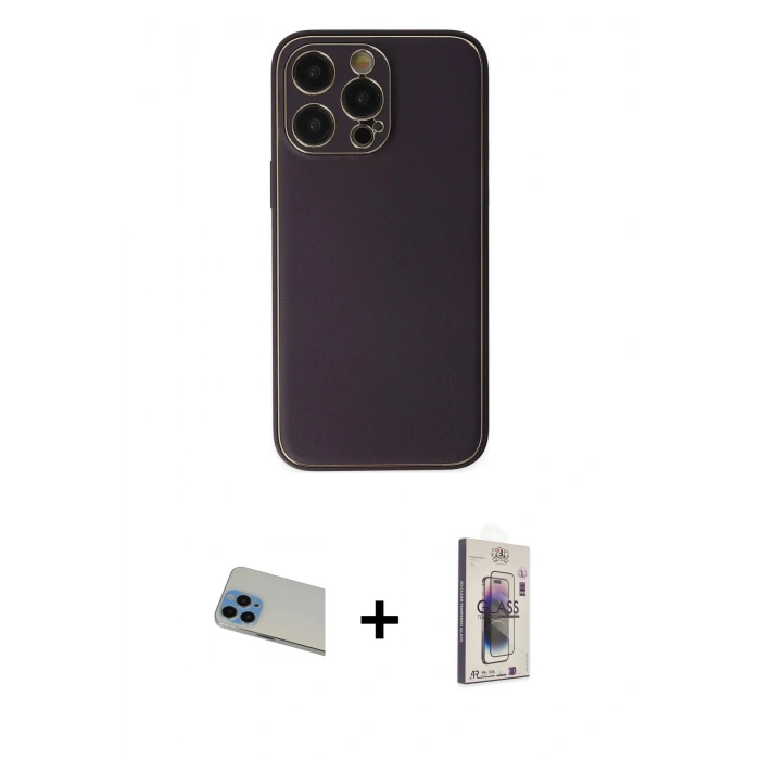 MARSİLYAN™- iPhone 13 Pro Max Kılıf Yadigar Klasik - Siyah Bilvis 3D Cam Ekran Koruyucu + Rainbow Kamera Lens Koruma Cam - MI