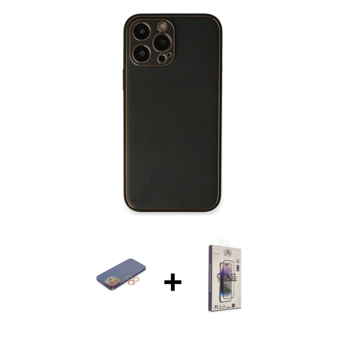 MARSİLYAN™- iPhone 13 Pro Max Kılıf Yadigar Klasik - Siyah Bilvis 3D Cam Ekran Koruyucu + Renkli Kamera Lens Koruma Cam - TU