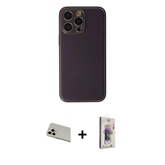 MARSİLYAN™- iPhone 13 Pro Max Kılıf Yadigar Klasik - Siyah Bilvis 3D Cam Ekran Koruyucu + Rainbow Kamera Lens Koruma Cam - REGD
