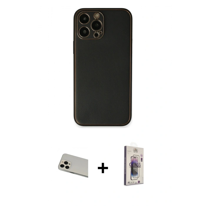 MARSİLYAN™- iPhone 13 Pro Max Kılıf Yadigar Klasik - Siyah Bilvis 3D Cam Ekran Koruyucu + Rainbow Kamera Lens Koruma Cam - REGD