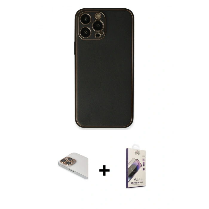 MARSİLYAN™- iPhone 13 Pro Max Kılıf Yadigar Klasik - Siyah Bilvis 3D Mat Cam Ekran Koruyucu + Pers Alüminyum Kamera Lens - GD