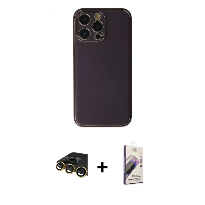 MARSİLYAN™- iPhone 13 Pro Max Kılıf Yadigar Klasik - Siyah Bilvis 3D Mat Cam Ekran Koruyucu + Raze Metal Kamera Lens - GD