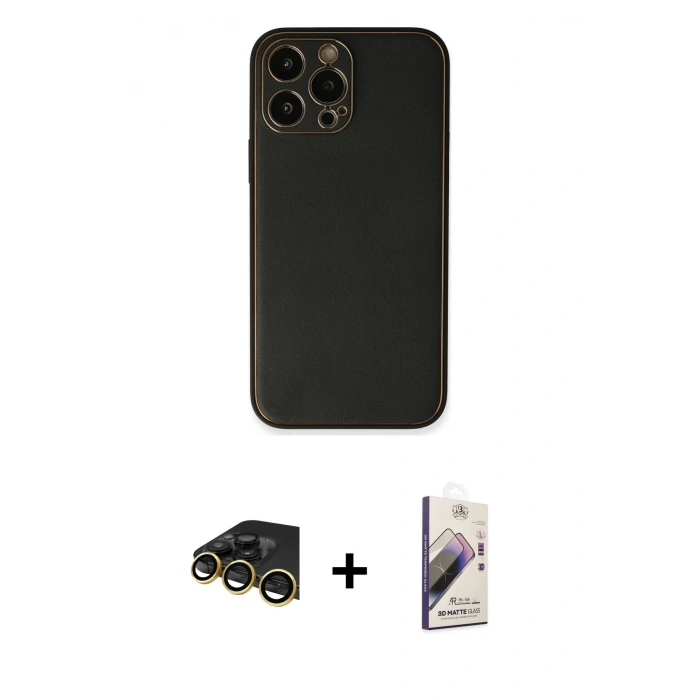 MARSİLYAN™- iPhone 13 Pro Max Kılıf Yadigar Klasik - Siyah Bilvis 3D Mat Cam Ekran Koruyucu + Raze Metal Kamera Lens - GD