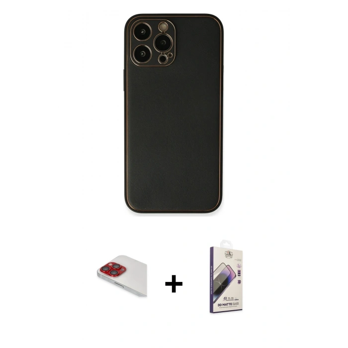 MARSİLYAN™- iPhone 13 Pro Max Kılıf Yadigar Klasik - Siyah Bilvis 3D Mat Cam Ekran Koruyucu + Pers Alüminyum Kamera Lens - KI