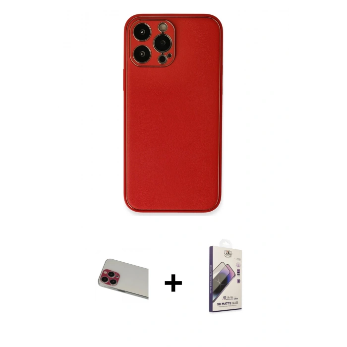MARSİLYAN™- iPhone 13 Pro Max Kılıf Yadigar Klasik - Siyah Bilvis 3D Mat Cam Ekran Koruyucu + Rainbow Kamera Lens Koruma Cam - KI