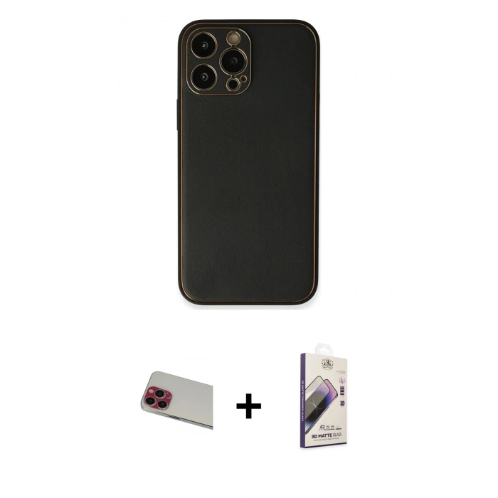 MARSİLYAN™- iPhone 13 Pro Max Kılıf Yadigar Klasik - Siyah Bilvis 3D Mat Cam Ekran Koruyucu + Rainbow Kamera Lens Koruma Cam - KI
