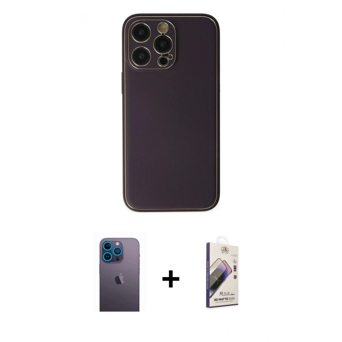 MARSİLYAN™- iPhone 13 Pro Max Kılıf Yadigar Klasik - Siyah Bilvis 3D Mat Cam Ekran Koruyucu + Mavi Neon Fosforlu Kamera Lens