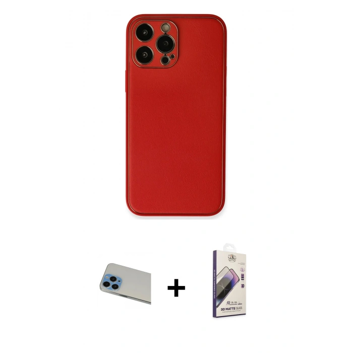 MARSİLYAN™- iPhone 13 Pro Max Kılıf Yadigar Klasik - Siyah Bilvis 3D Mat Cam Ekran Koruyucu + Mavi Rainbow Kamera Lens Koruma Cam