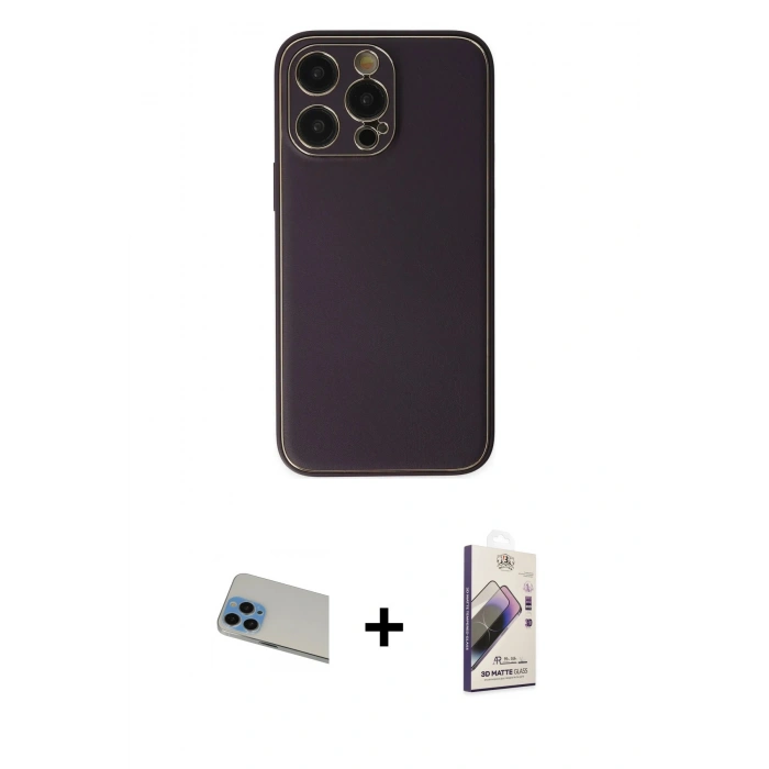 MARSİLYAN™- iPhone 13 Pro Max Kılıf Yadigar Klasik - Siyah Bilvis 3D Mat Cam Ekran Koruyucu + Mavi Rainbow Kamera Lens Koruma Cam