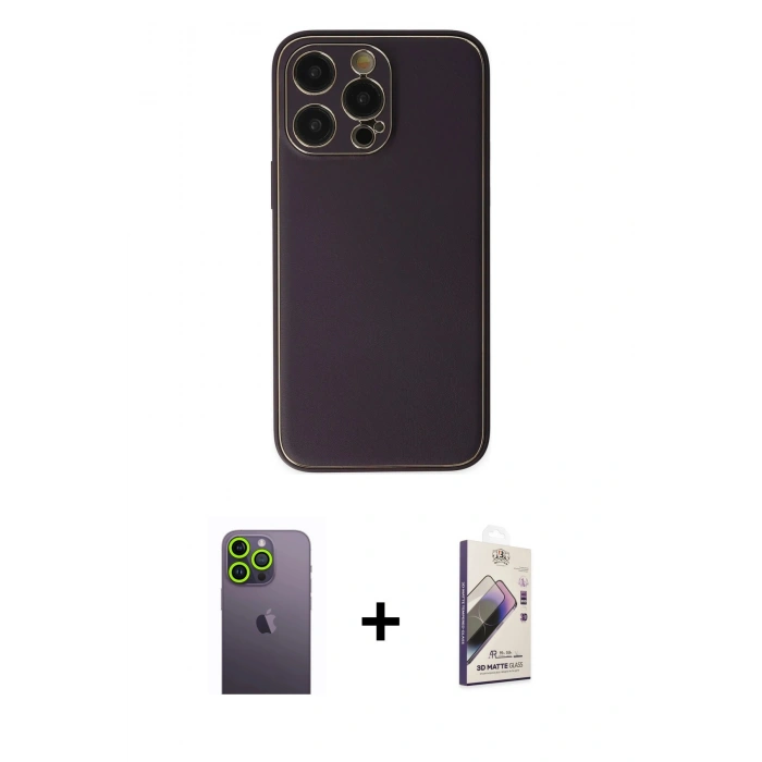 MARSİLYAN™- iPhone 13 Pro Max Kılıf Yadigar Klasik - Siyah Bilvis 3D Mat Cam Ekran Koruyucu + Neon Fosforlu Kamera Lens - YL