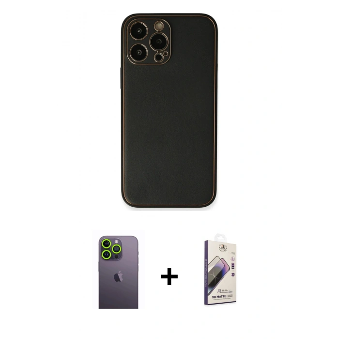 MARSİLYAN™- iPhone 13 Pro Max Kılıf Yadigar Klasik - Siyah Bilvis 3D Mat Cam Ekran Koruyucu + Neon Fosforlu Kamera Lens - YL