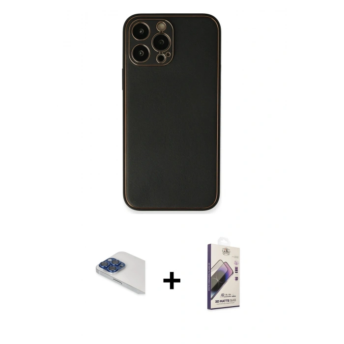 MARSİLYAN™- iPhone 13 Pro Max Kılıf Yadigar Klasik - Siyah Bilvis 3D Mat Cam Ekran Koruyucu + Pers Alüminyum Kamera Lens - LT