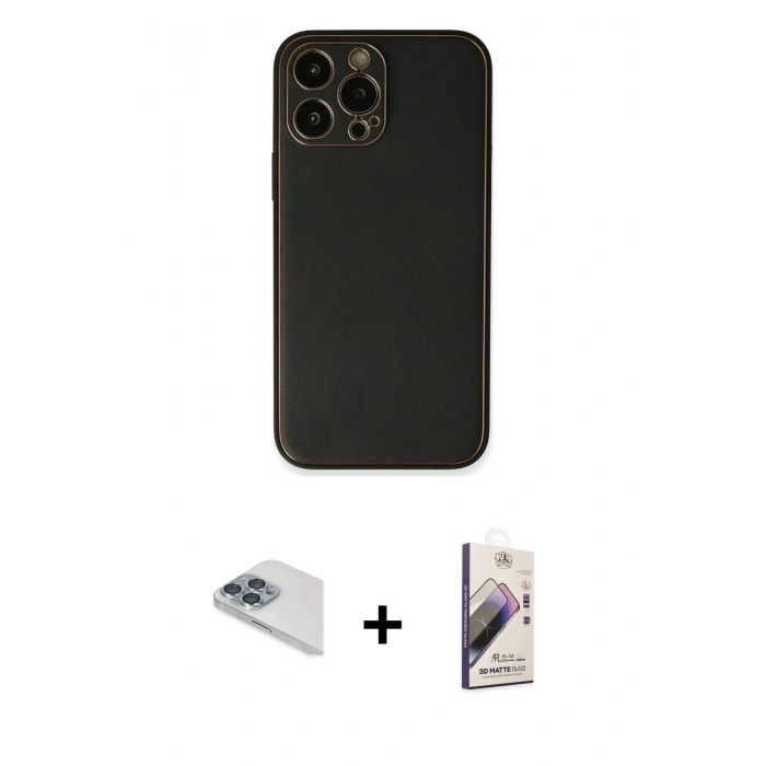 MARSİLYAN™- iPhone 13 Pro Max Kılıf Yadigar Klasik - Siyah Bilvis 3D Mat Cam Ekran Koruyucu + Pers Alüminyum Kamera Lens - SABE