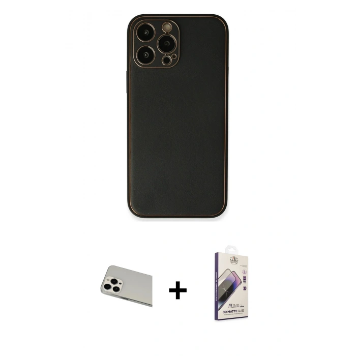 MARSİLYAN™- iPhone 13 Pro Max Kılıf Yadigar Klasik - Siyah Bilvis 3D Mat Cam Ekran Koruyucu + Rainbow Kamera Lens Koruma Cam - BZ