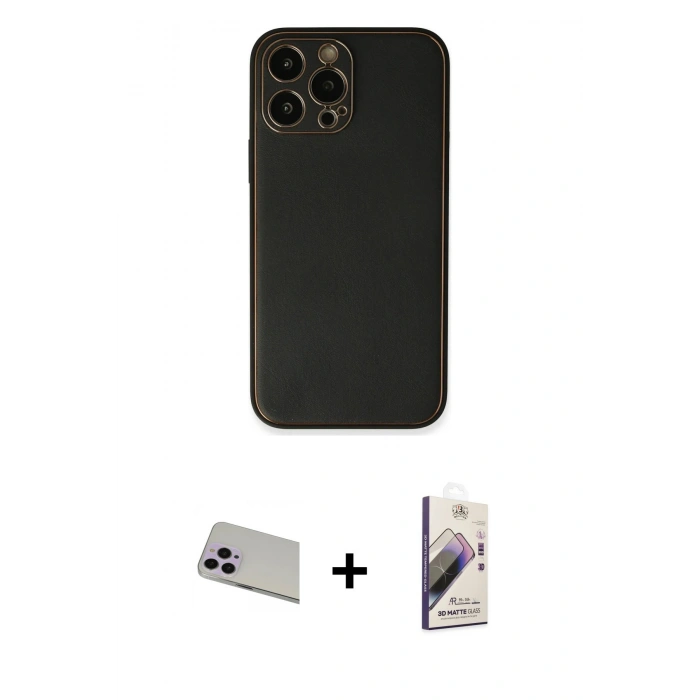 MARSİLYAN™- iPhone 13 Pro Max Kılıf Yadigar Klasik - Siyah Bilvis 3D Mat Cam Ekran Koruyucu + Rainbow Kamera Lens Koruma Cam - MR