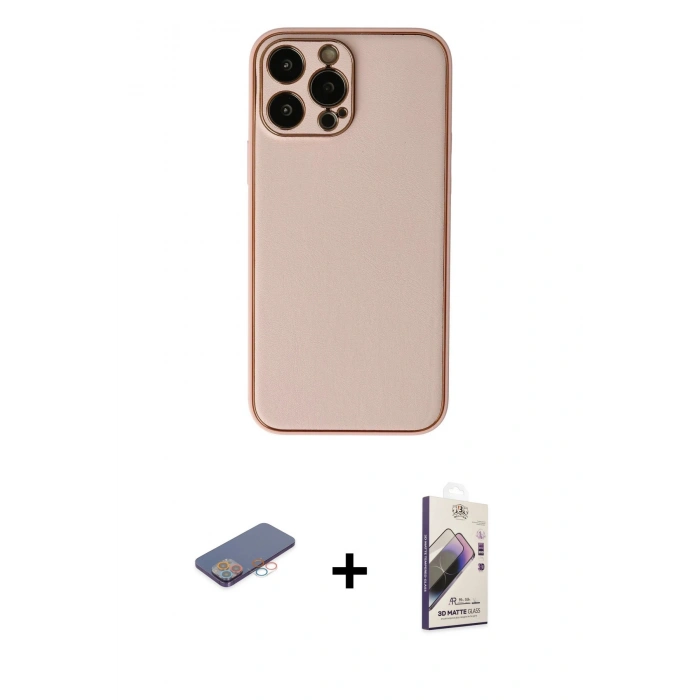 MARSİLYAN™- iPhone 13 Pro Max Kılıf Yadigar Klasik - Siyah Bilvis 3D Mat Cam Ekran Koruyucu + Renkli Kamera Lens Koruma Cam - PE