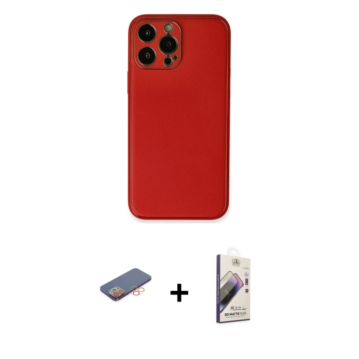 MARSİLYAN™- iPhone 13 Pro Max Kılıf Yadigar Klasik - Siyah Bilvis 3D Mat Cam Ekran Koruyucu + Renkli Kamera Lens Koruma Cam - TU