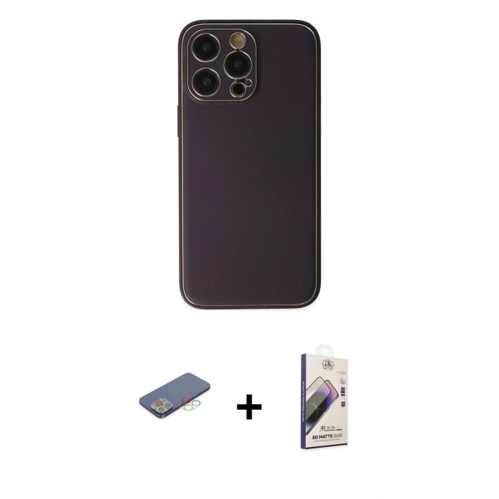 MARSİLYAN™- iPhone 13 Pro Max Kılıf Yadigar Klasik - Siyah Bilvis 3D Mat Cam Ekran Koruyucu + Renkli Kamera Lens Koruma Cam - MI