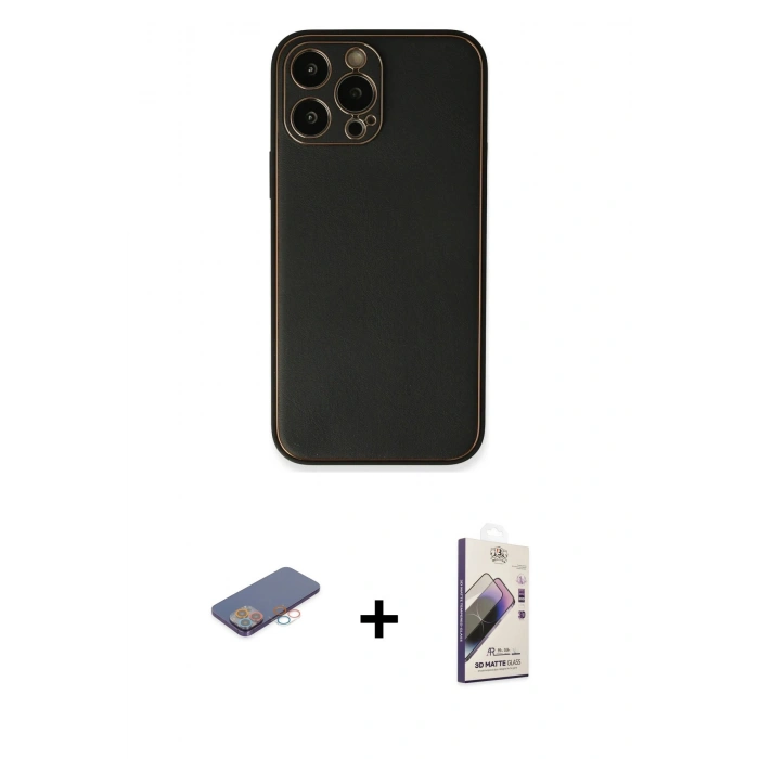 MARSİLYAN™- iPhone 13 Pro Max Kılıf Yadigar Klasik - Siyah Bilvis 3D Mat Cam Ekran Koruyucu + Renkli Kamera Lens Koruma Cam - PE