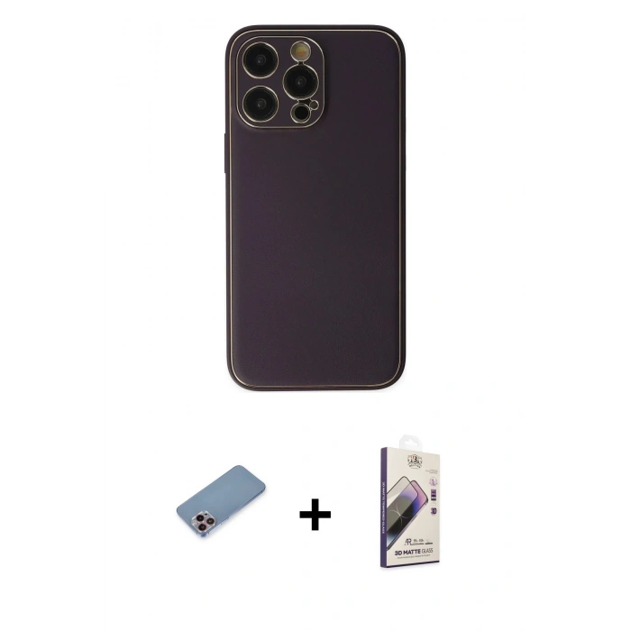 MARSİLYAN™- iPhone 13 Pro Max Kılıf Yadigar Klasik - Siyah Bilvis 3D Mat Cam Ekran Koruyucu + Shine Kamera Lens Koruma Cam - PE
