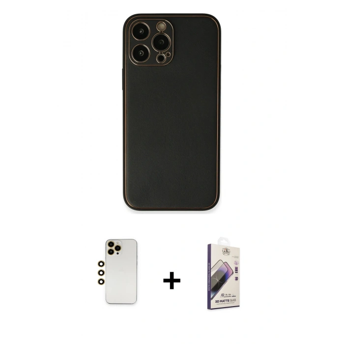MARSİLYAN™- iPhone 13 Pro Max Kılıf Yadigar Klasik - Siyah Bilvis 3D Mat Cam Ekran Koruyucu + Shine Kamera Lens - GD