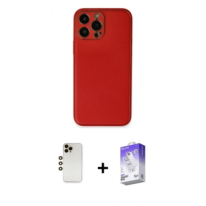 MARSİLYAN™- iPhone 13 Pro Max Kılıf Yadigar Klasik - Siyah Bilvis 5in1 3D Magic Cam Ekran Koruyucu + Gold Shine Kamera Lens