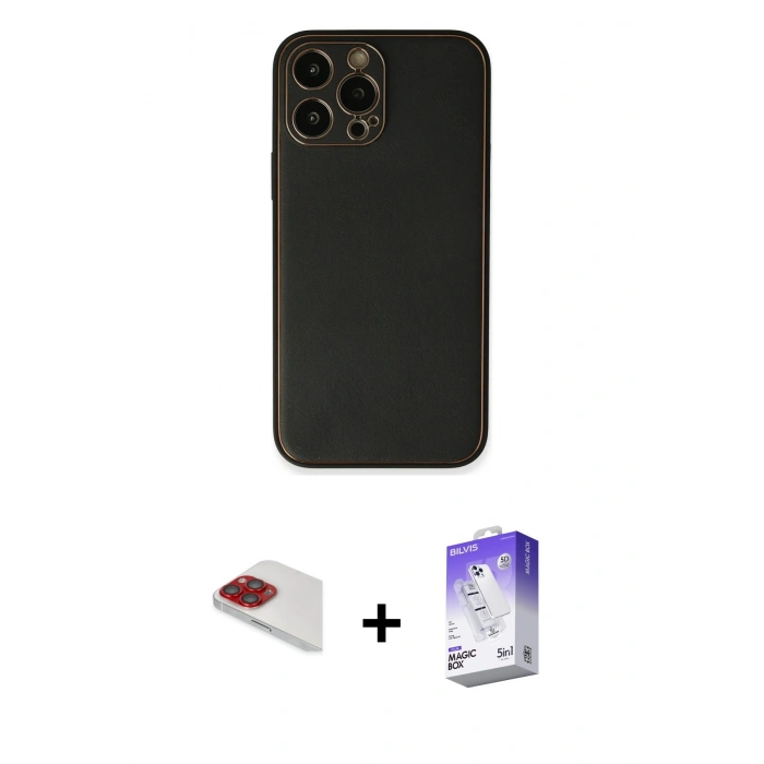 MARSİLYAN™- iPhone 13 Pro Max Kılıf Yadigar Klasik - Siyah Bilvis 5in1 3D Magic Cam Ekran Koruyucu + Pers Alüminyum Kamera Lens - KI