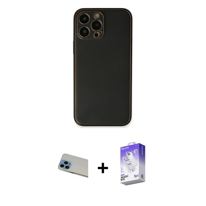MARSİLYAN™- iPhone 13 Pro Max Kılıf Yadigar Klasik - Siyah Bilvis 5in1 3D Magic Cam Ekran Koruyucu + Rainbow Kamera Lens Koruma Cam - MI