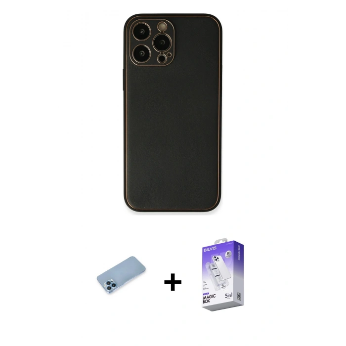 MARSİLYAN™- iPhone 13 Pro Max Kılıf Yadigar Klasik - Siyah Bilvis 5in1 3D Magic Cam Ekran Koruyucu + Mavi Shine Kamera Lens Koruma Cam