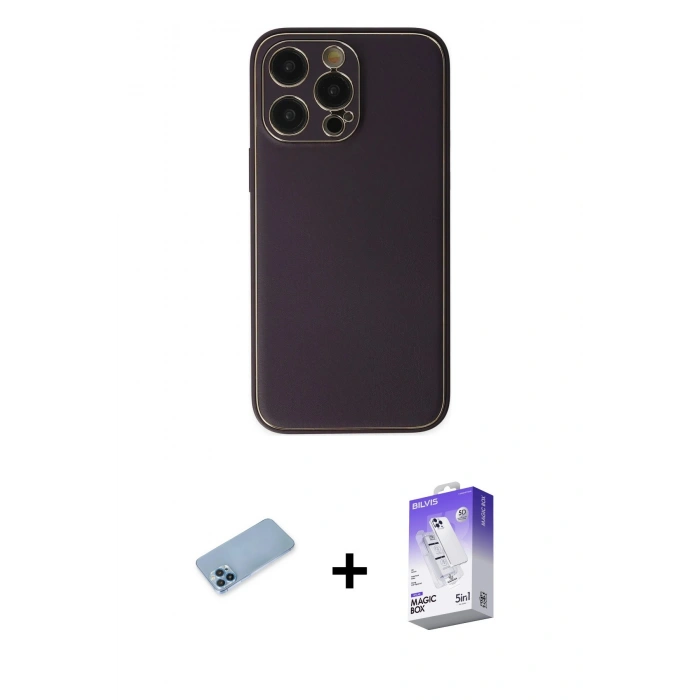MARSİLYAN™- iPhone 13 Pro Max Kılıf Yadigar Klasik - Siyah Bilvis 5in1 3D Magic Cam Ekran Koruyucu + Mavi Shine Kamera Lens Koruma Cam