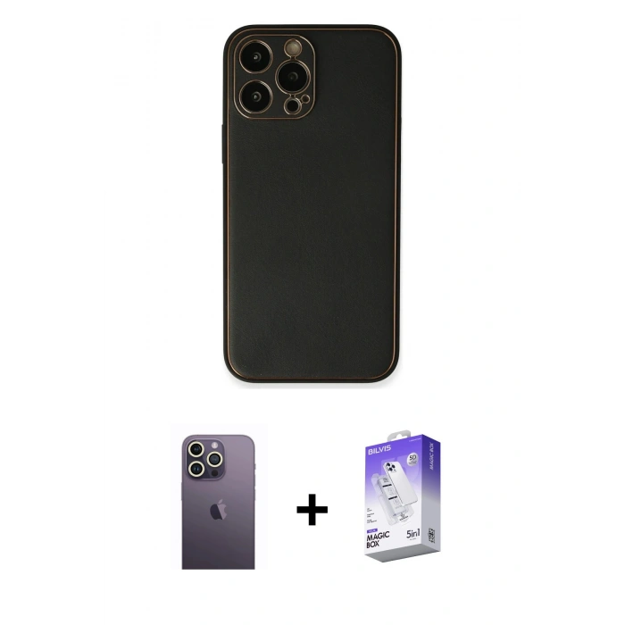 MARSİLYAN™- iPhone 13 Pro Max Kılıf Yadigar Klasik - Siyah Bilvis 5in1 3D Magic Cam Ekran Koruyucu + Neon Fosforlu Kamera Lens - BZ