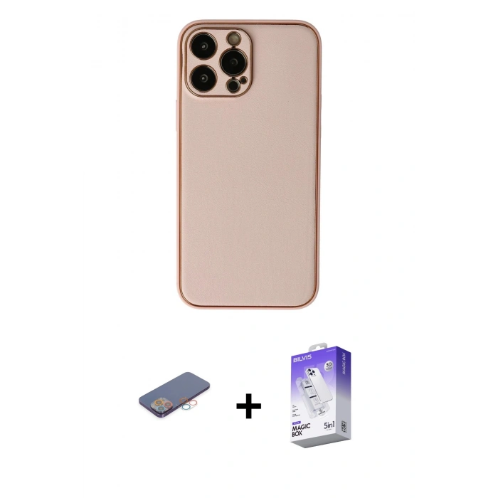 MARSİLYAN™- iPhone 13 Pro Max Kılıf Yadigar Klasik - Siyah Bilvis 5in1 3D Magic Cam Ekran Koruyucu + Pembe Renkli Kamera Lens Koruma Cam