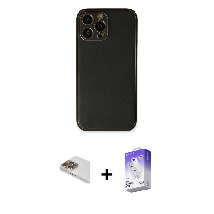 MARSİLYAN™- iPhone 13 Pro Max Kılıf Yadigar Klasik - Siyah Bilvis 5in1 3D Magic Cam Ekran Koruyucu + Pers Alüminyum Kamera Lens - GD