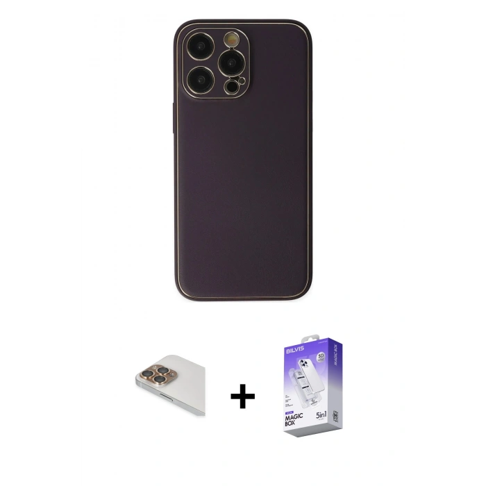 MARSİLYAN™- iPhone 13 Pro Max Kılıf Yadigar Klasik - Siyah Bilvis 5in1 3D Magic Cam Ekran Koruyucu + Pers Alüminyum Kamera Lens - GD