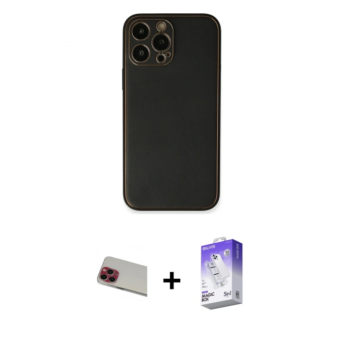 MARSİLYAN™- iPhone 13 Pro Max Kılıf Yadigar Klasik - Siyah Bilvis 5in1 3D Magic Cam Ekran Koruyucu + Rainbow Kamera Lens Koruma Cam - KI
