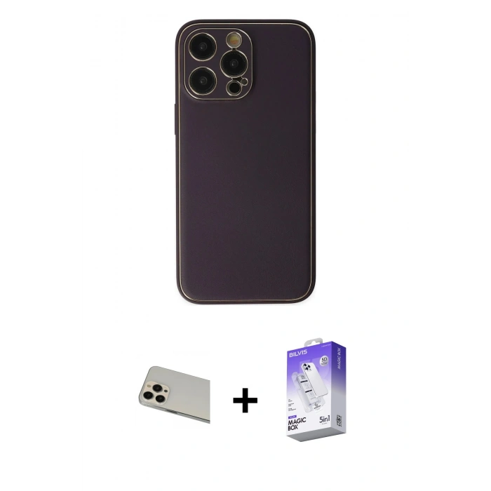 MARSİLYAN™- iPhone 13 Pro Max Kılıf Yadigar Klasik - Siyah Bilvis 5in1 3D Magic Cam Ekran Koruyucu + Rainbow Kamera Lens Koruma Cam - REGD