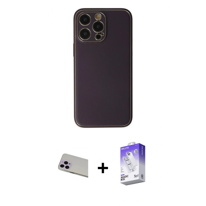 MARSİLYAN™- iPhone 13 Pro Max Kılıf Yadigar Klasik - Siyah Bilvis 5in1 3D Magic Cam Ekran Koruyucu + Rainbow Kamera Lens Koruma Cam - MR