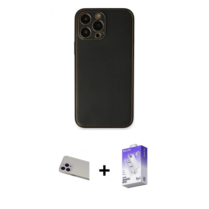 MARSİLYAN™- iPhone 13 Pro Max Kılıf Yadigar Klasik - Siyah Bilvis 5in1 3D Magic Cam Ekran Koruyucu + Rainbow Kamera Lens Koruma Cam - MR