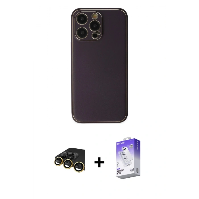 MARSİLYAN™- iPhone 13 Pro Max Kılıf Yadigar Klasik - Siyah Bilvis 5in1 3D Magic Cam Ekran Koruyucu + Raze Metal Kamera Lens - GD