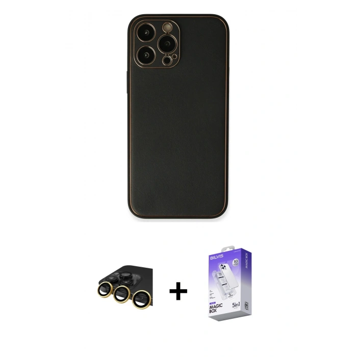 MARSİLYAN™- iPhone 13 Pro Max Kılıf Yadigar Klasik - Siyah Bilvis 5in1 3D Magic Cam Ekran Koruyucu + Raze Metal Kamera Lens - GD
